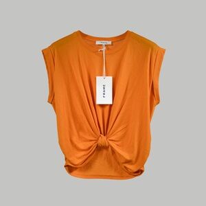 FRAME Knotted Rolled Tee in Nectarine Size S NWT